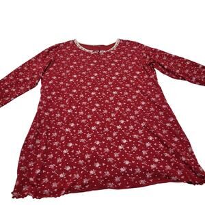 Vintage red floral cotton nightgown nightie lace scalloped ribbon bow trim